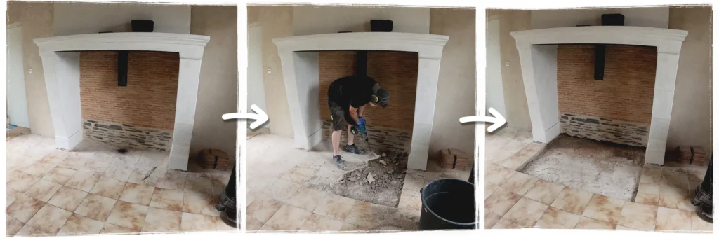 Préparation de l’emplacement du poêle avant pose de parquet à La Ménitré